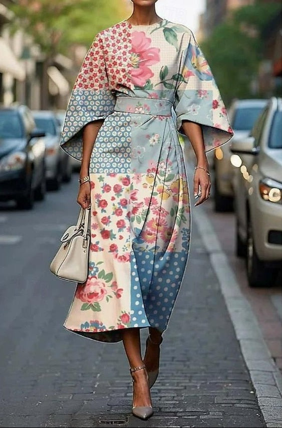 Floral Wrap Midi Dress - Light Blue