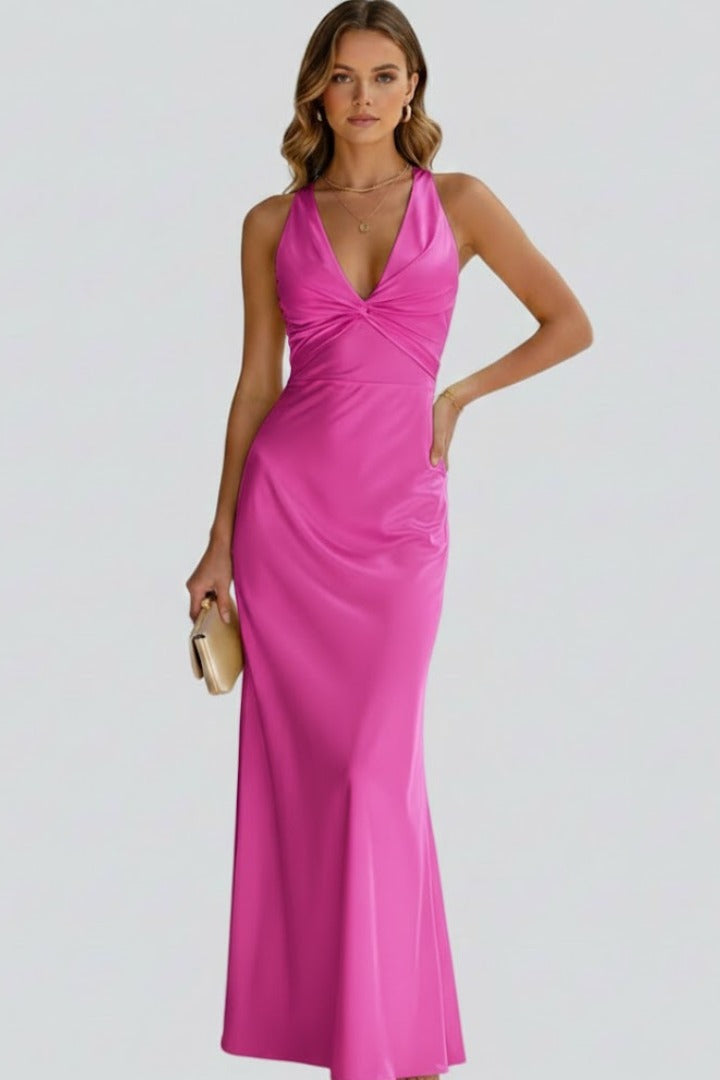 Wedding Guest Halter Maxi Dress - Pink