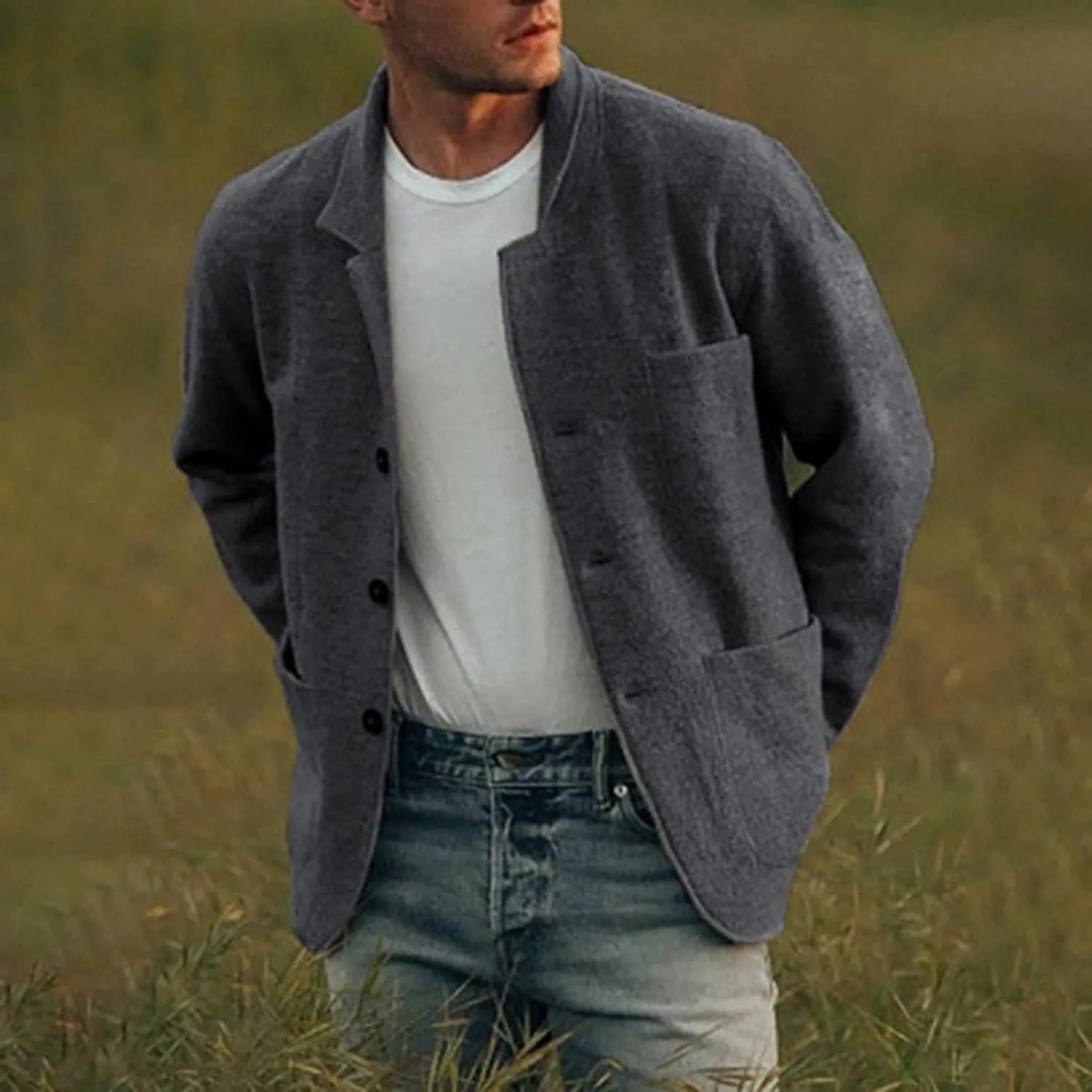 Casual Blazer Jacket - Dark Gray