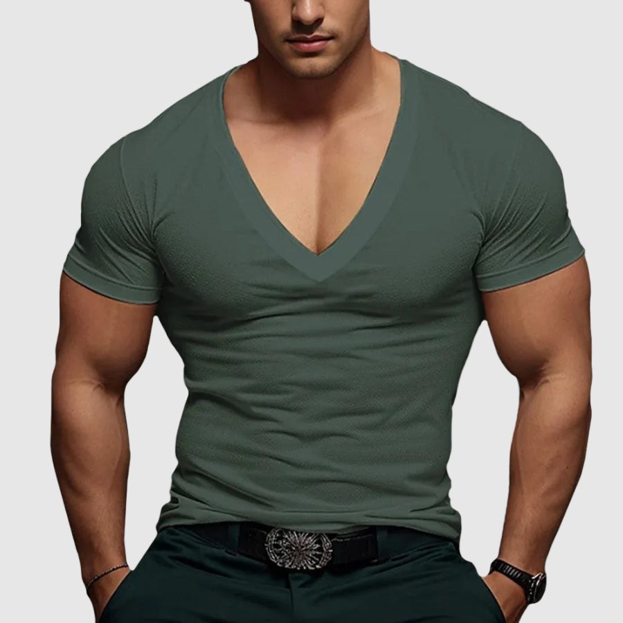 Slim Fit Deep V Neck Tee - Green