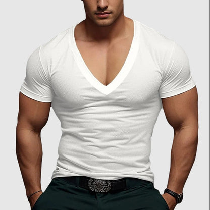 Slim Fit Deep V Neck Tee - White