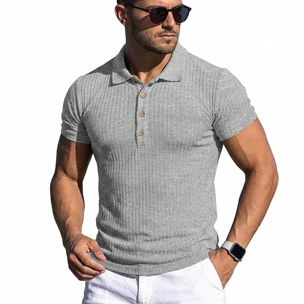 Ribbed Short Sleeve Polo Shirt - Gray