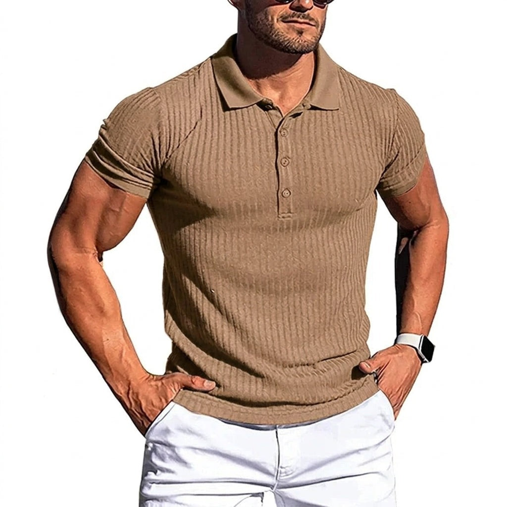 Ribbed Short Sleeve Polo Shirt - Khaki