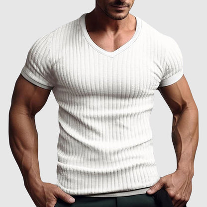 Ribbed V Neck T Shirt - White