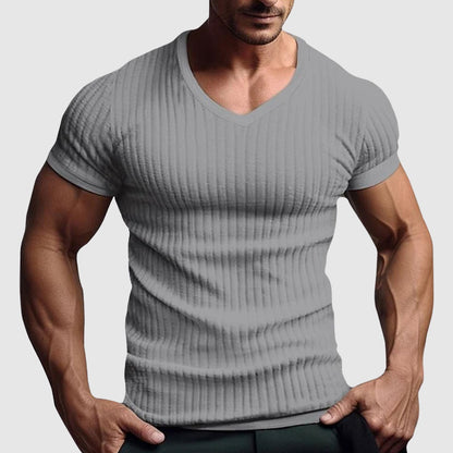 Ribbed V Neck T Shirt - Gray