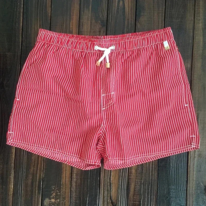 Striped Swim Trunks - Wine red