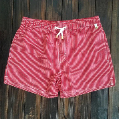 Striped Swim Trunks - Wine red