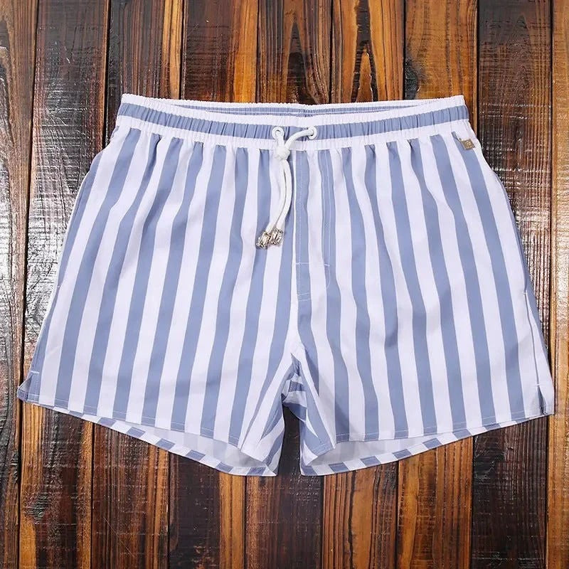 Striped Swim Trunks - Blue - White