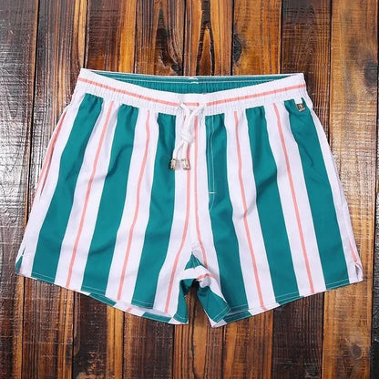 Striped Swim Trunks - Green - Red