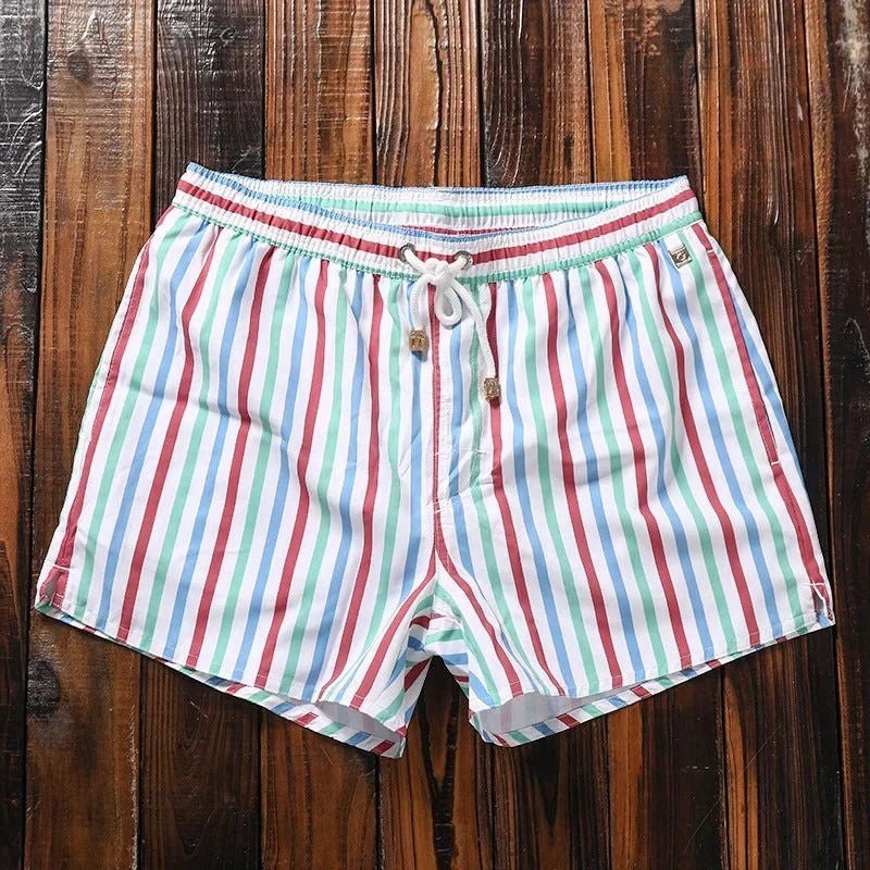 Striped Swim Trunks - Red - Blue