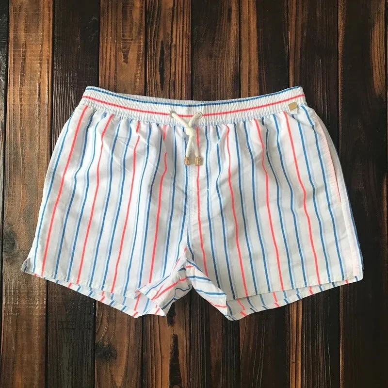 Striped Swim Trunks - White