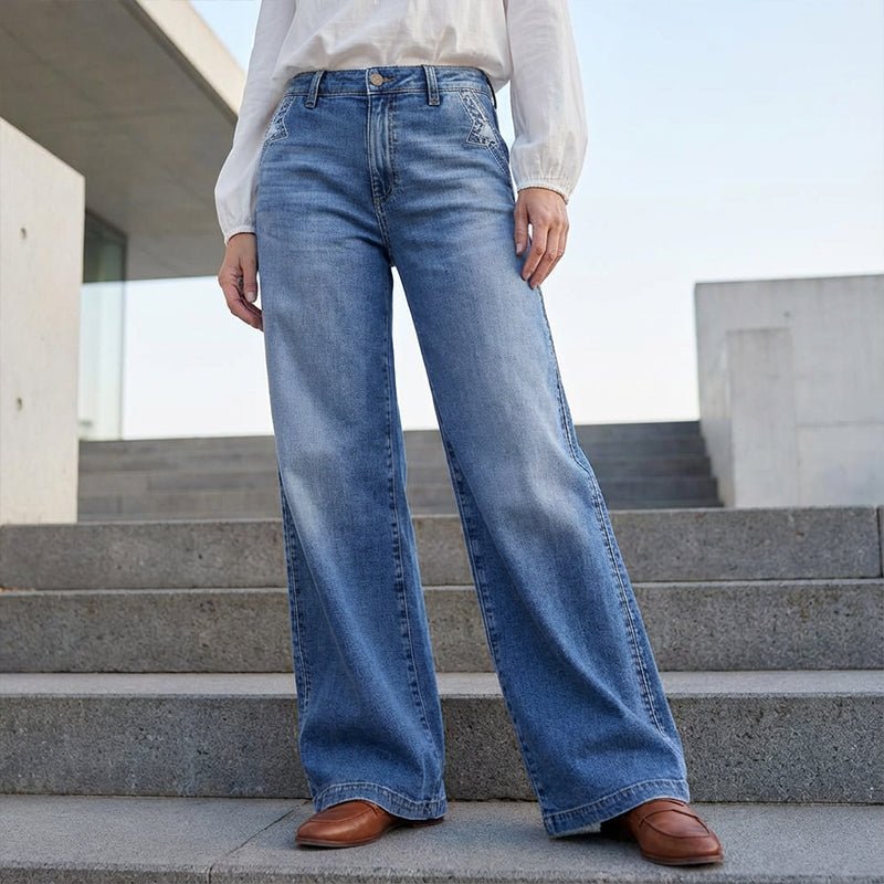 Women's High-Waisted Wide-Leg Jeans - Blue