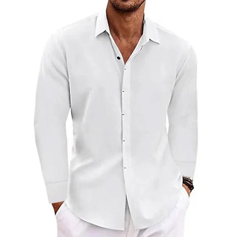 Men's Linen-Cotton Button-Up Shirt - White