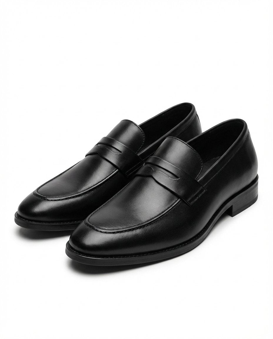 Men's Polished Leather Penny Loafers - Black