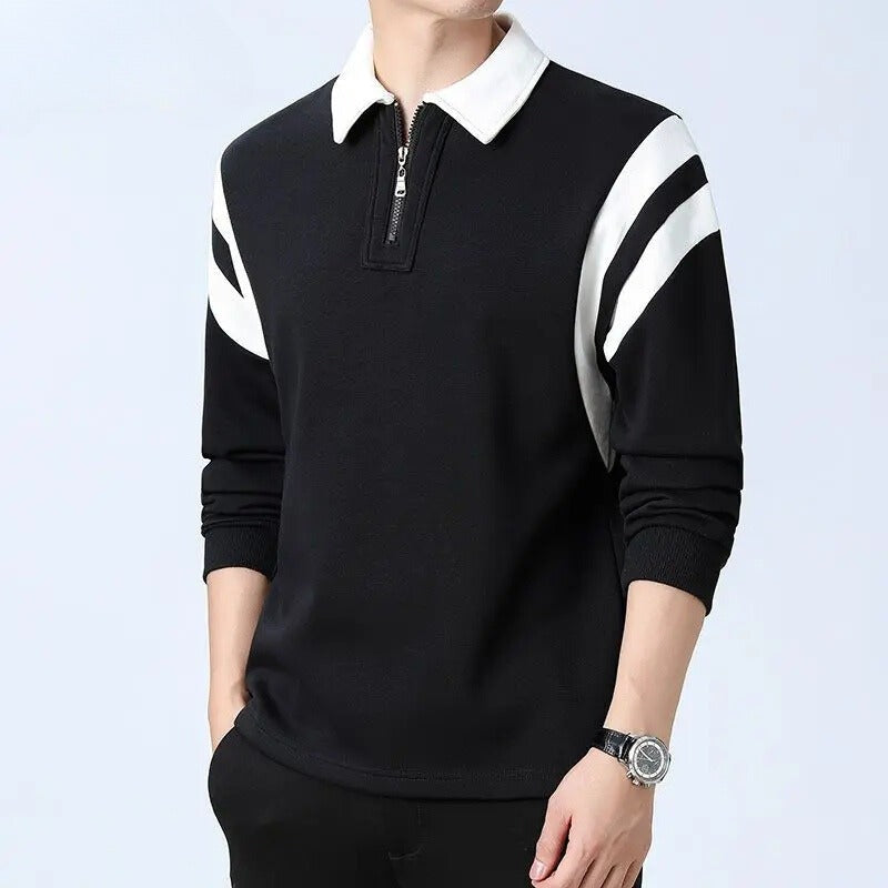 Quarter Zip Polo Sweatshirt - Black