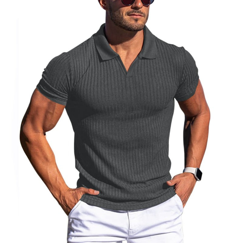 Ribbed Short Sleeve Polo Shirt - Dark Gray