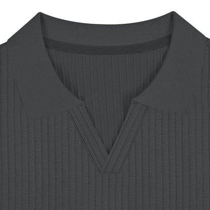 Ribbed Short Sleeve Polo Shirt