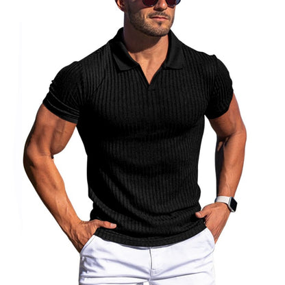 Ribbed Short Sleeve Polo Shirt - Black