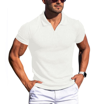 Ribbed Short Sleeve Polo Shirt - White