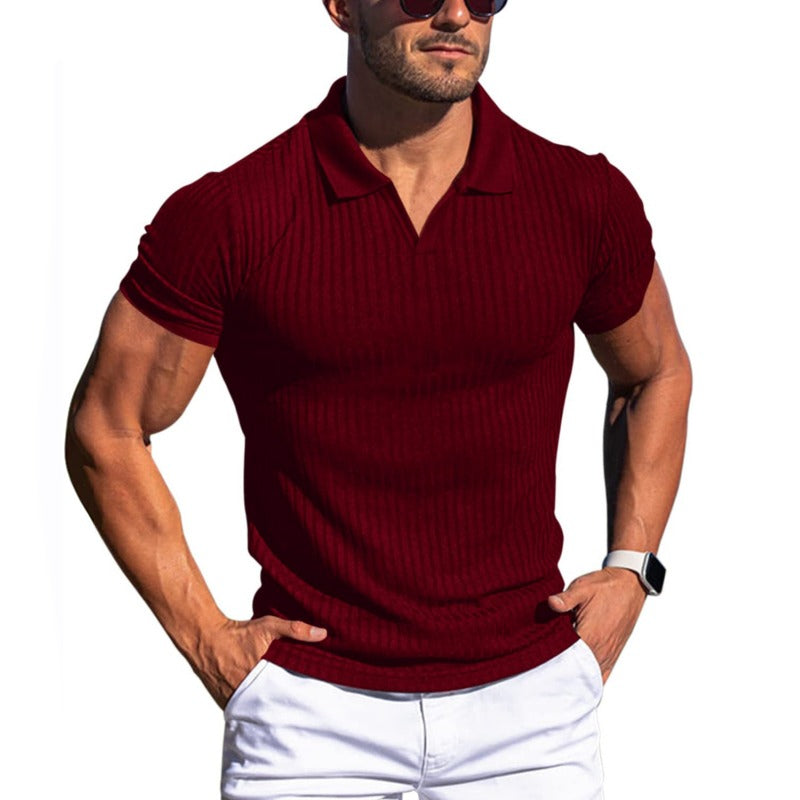 Ribbed Short Sleeve Polo Shirt - Red