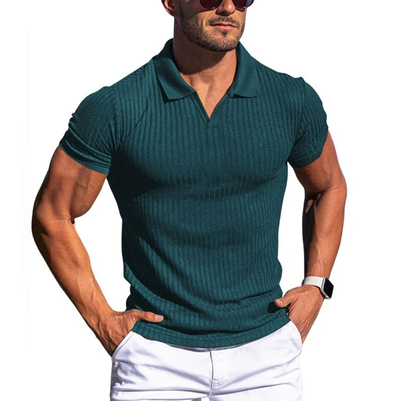 Ribbed Short Sleeve Polo Shirt - Dark Green