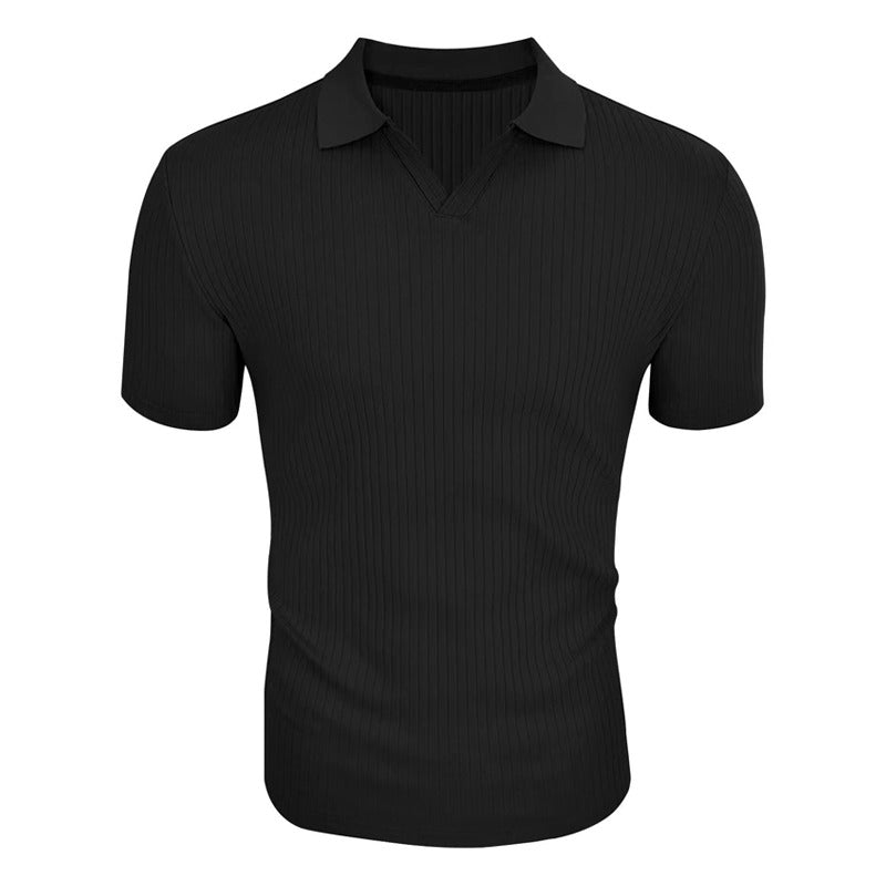 Ribbed Short Sleeve Polo Shirt