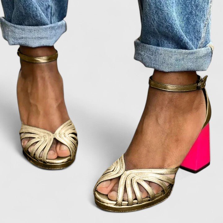 Women's Block Heel Ankle-Strap Sandals - Gold