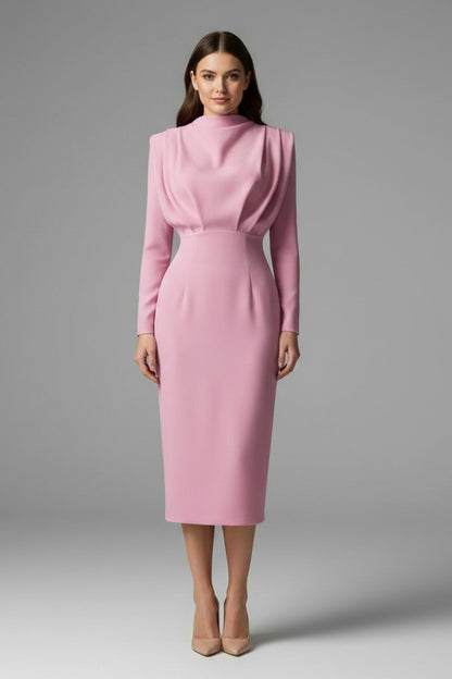 Mock Neck Long Sleeve Maxi Dress - Pink