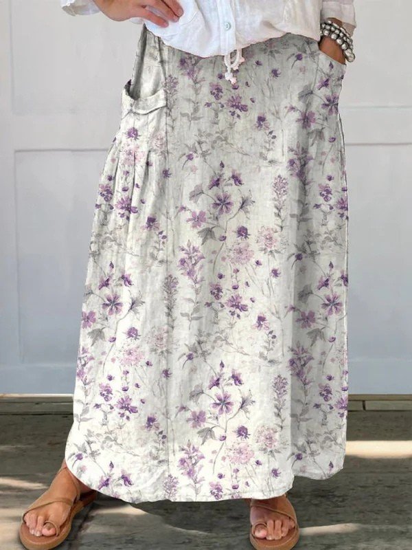 Women's Floral Maxi Skirt - White