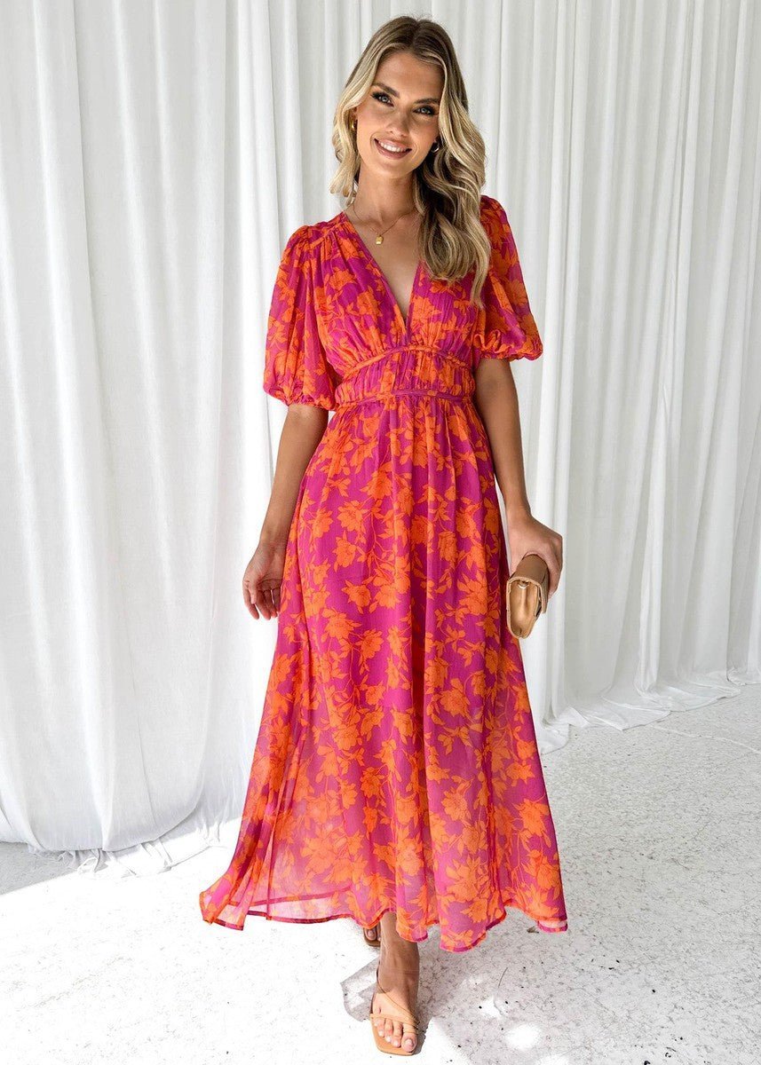 Women's Floral Wedding Guest Maxi Dress