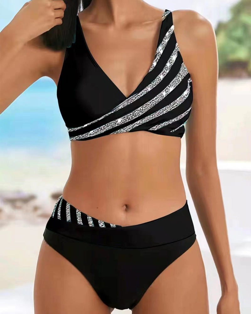 One Shoulder Bikini Two Piece Set - Black