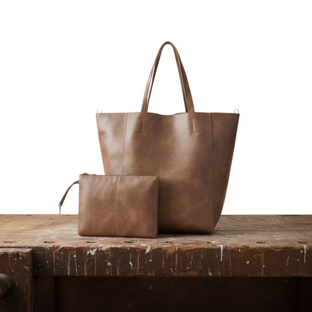 Women's Leather Tote Bag - Brown