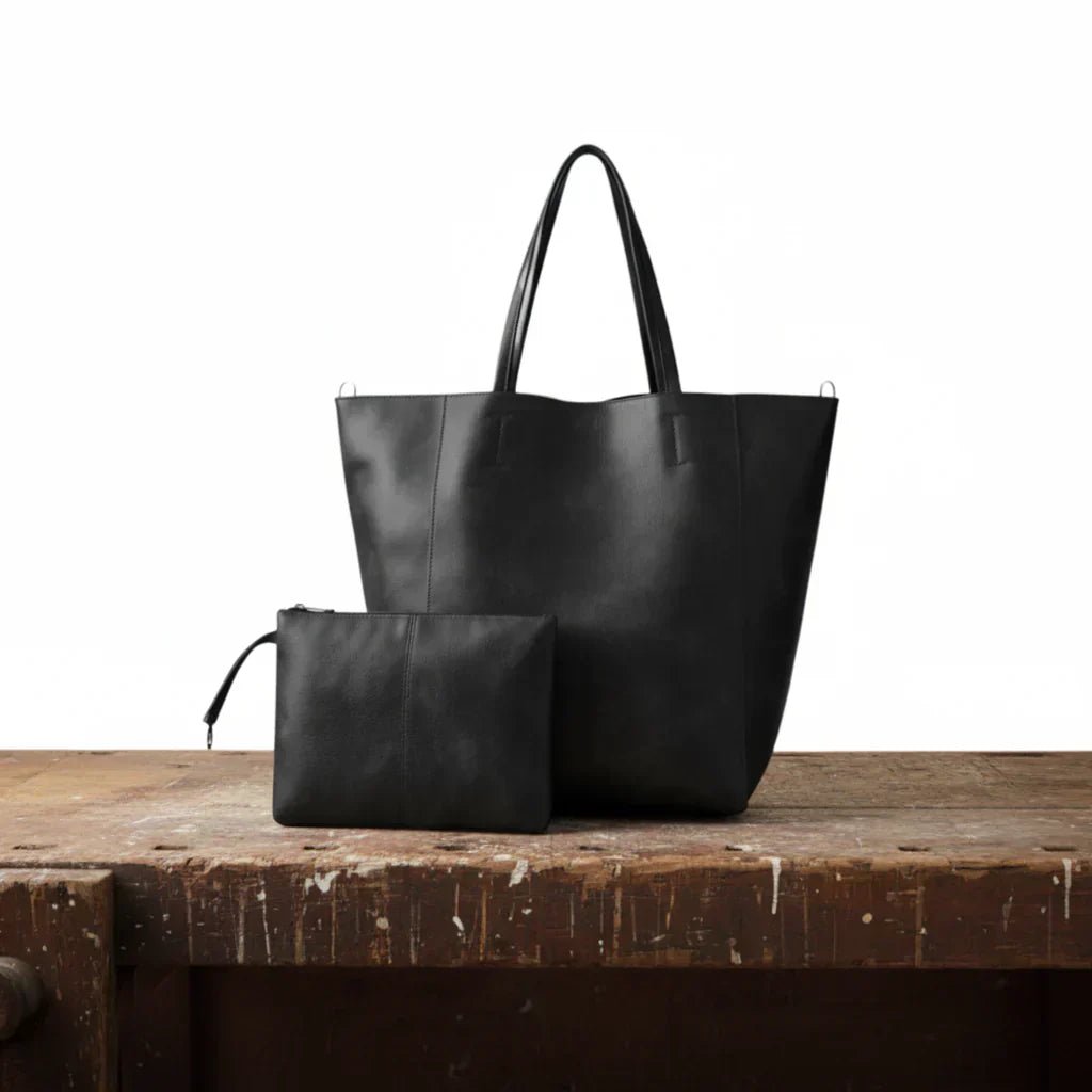 Women's Leather Tote Bag - Black