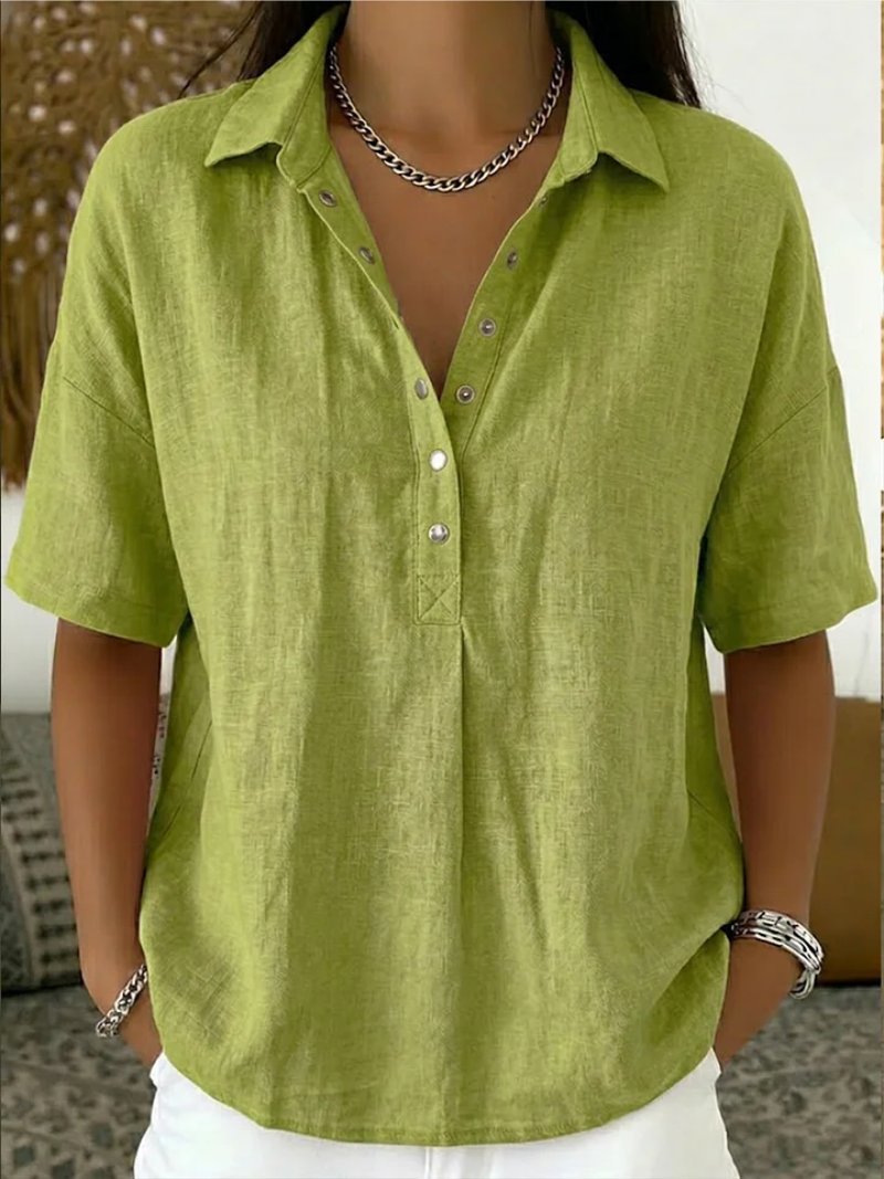 Women's Oversized Henley Blouse - Green