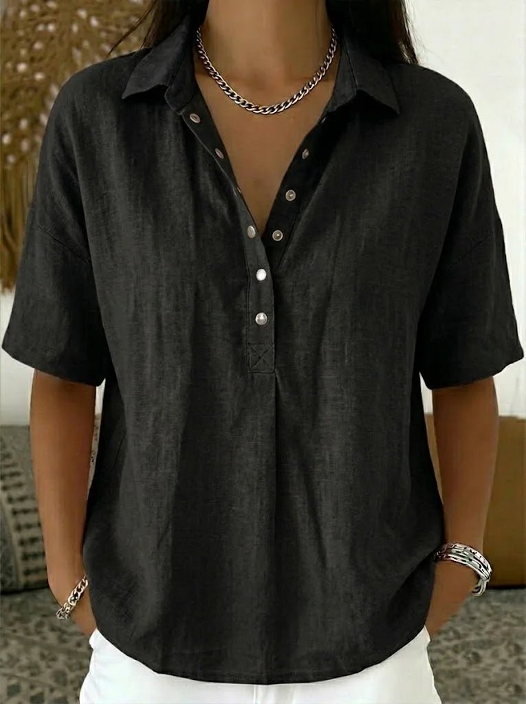 Women's Oversized Henley Blouse - Black