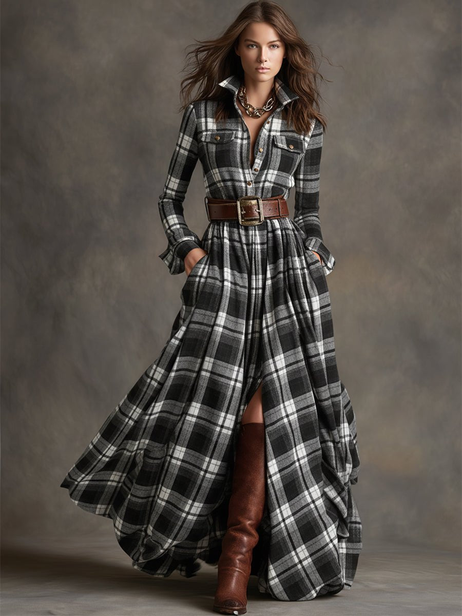 Women's Plaid Maxi Shirt Dress