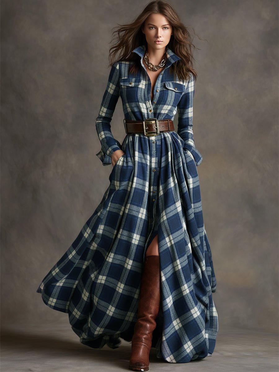 Women's Plaid Maxi Shirt Dress