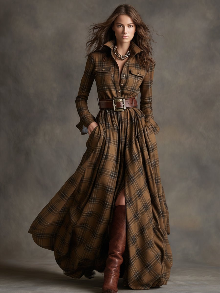 Women's Plaid Maxi Shirt Dress