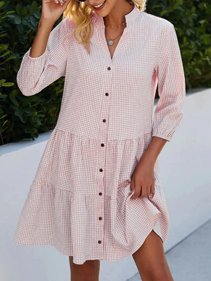Striped Tiered Babydoll Dress - Pink