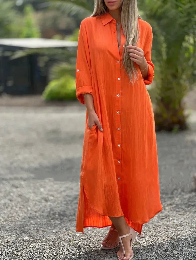Maxi Shirt Dress - Orange