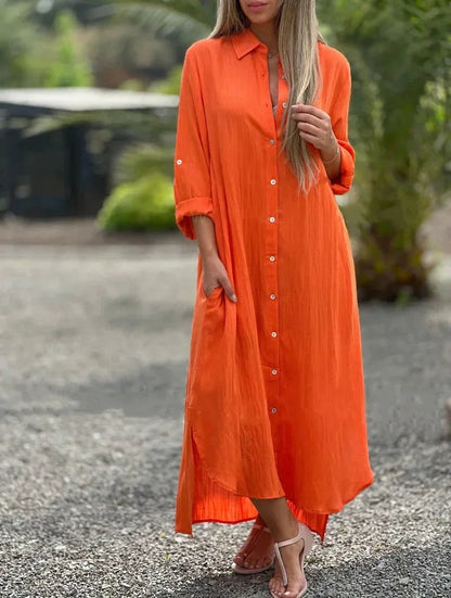 Maxi Shirt Dress - Orange
