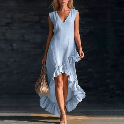 High Low Ruffle Midi Dress - Light Blue