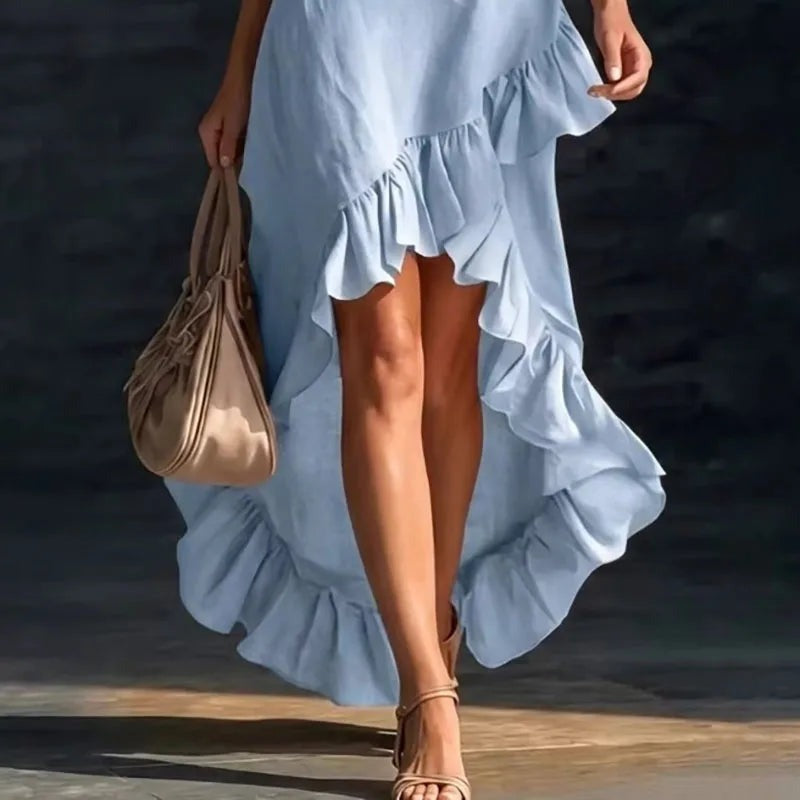 High Low Ruffle Midi Dress