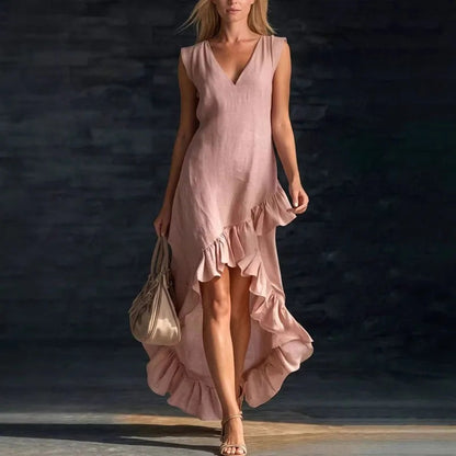 High Low Ruffle Midi Dress - Pink