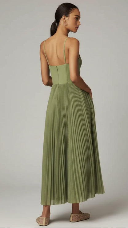 Pleated Corset Midi Dress