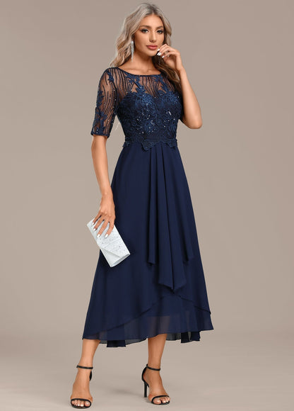 Lace Tea Length Formal Dress
