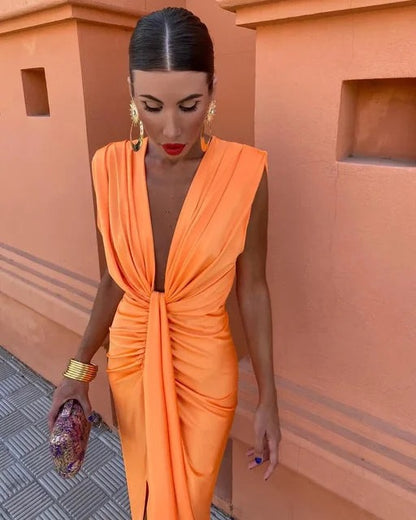 Ruched Evening Midi Dress