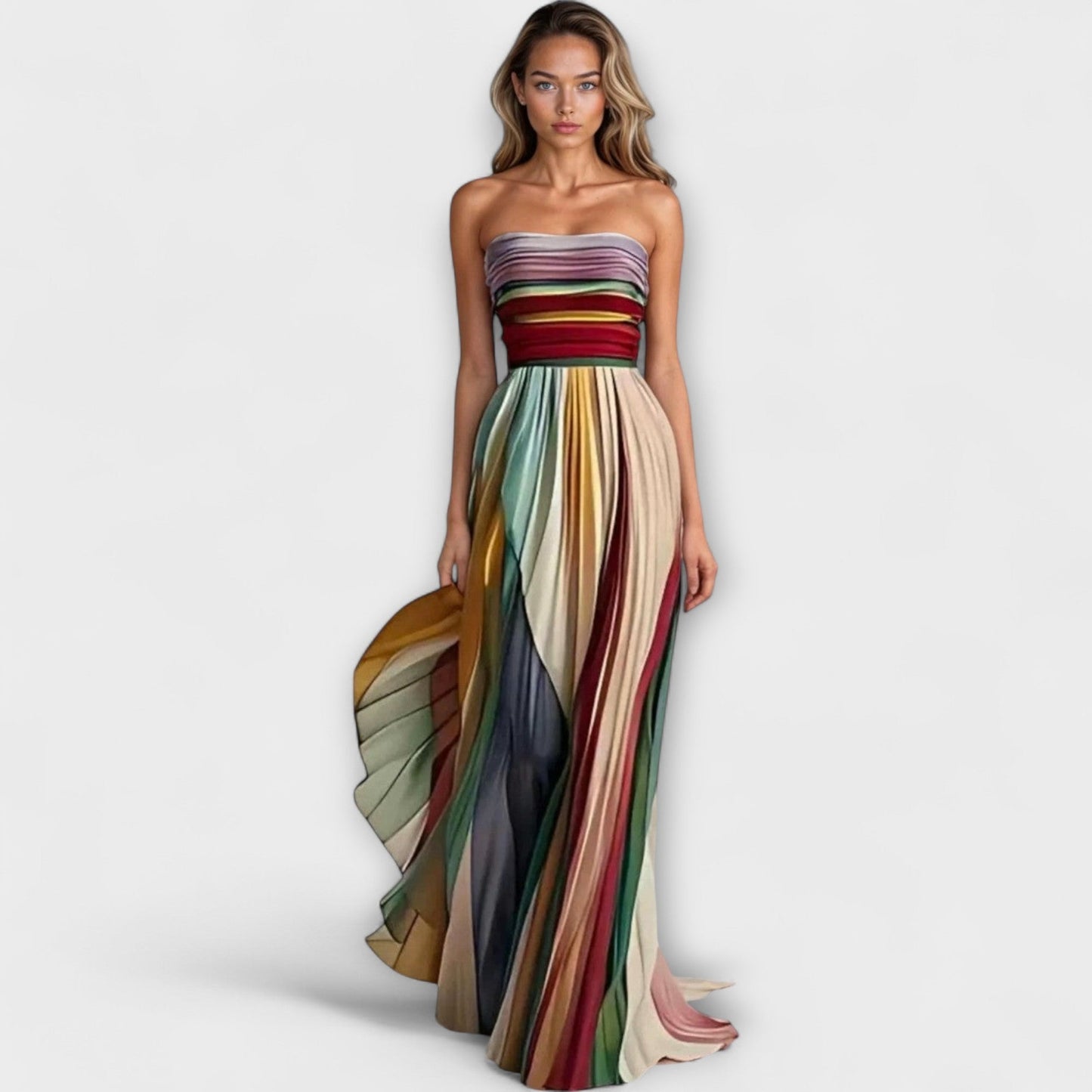 Strapless Pleated Maxi Dress