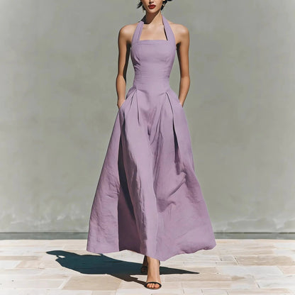 Halter Neck Wedding Guest Maxi Dress - Light Purple