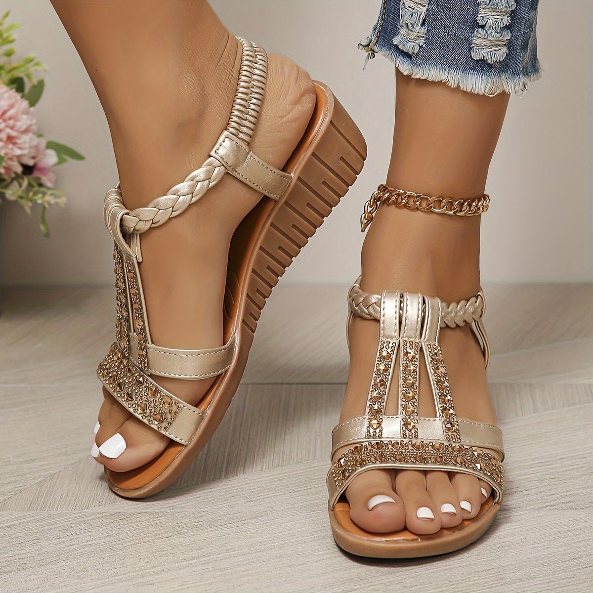 Women's Wedge Sandals - Rose Gold